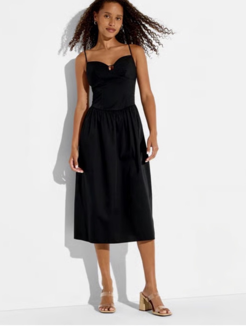 Wild Fable Women's Keyhole Poplin Midi Dress Black M NWT
